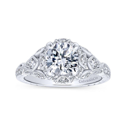 Gabriel & Co. 14k White Gold Victorian Halo Engagement Ring