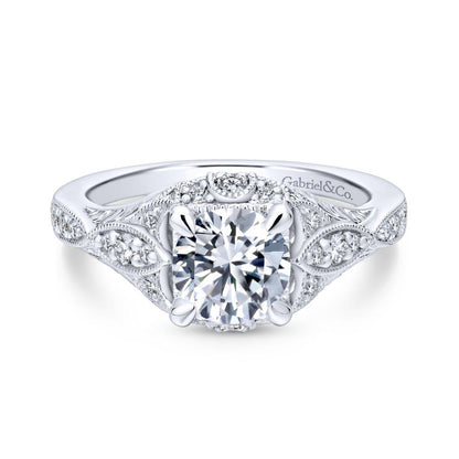 Gabriel & Co. 14k White Gold Victorian Halo Engagement Ring