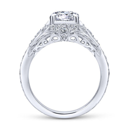 Gabriel & Co. 14k White Gold Victorian Halo Engagement Ring