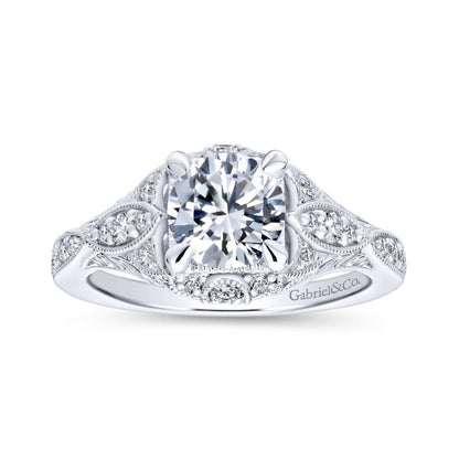 Gabriel & Co. 14k White Gold Victorian Halo Engagement Ring