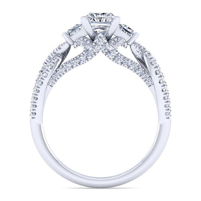 Gabriel & Co. 14k White Gold Contemporary Three Stones Engagement Ring