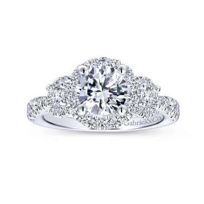 Gabriel & Co. 14k White Gold Entwined Three Stones Halo Engagement Ring