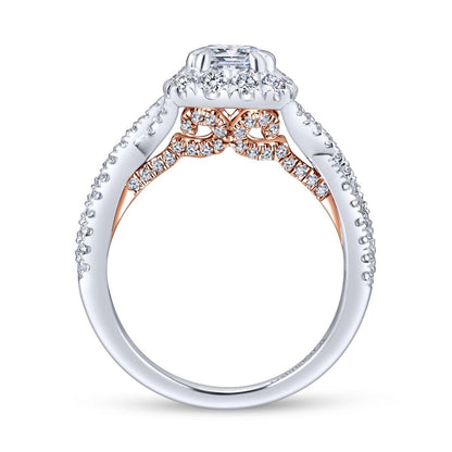 Gabriel & Co. 14k Two Tone Gold Blush Halo Engagement Ring
