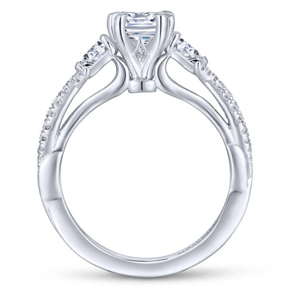 Gabriel & Co. 14k White Gold Contemporary Three Stones Engagement Ring