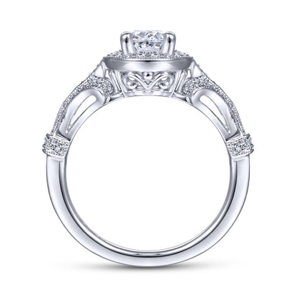 Gabriel & Co. 14k White Gold Victorian Halo Engagement Ring