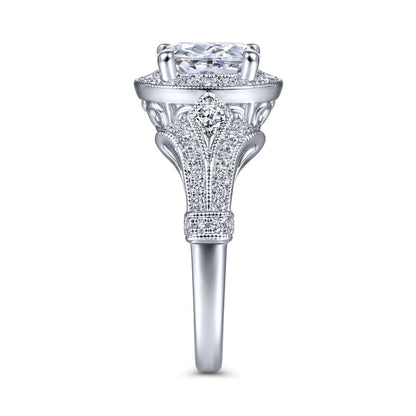 Gabriel & Co. 14k White Gold Victorian Halo Engagement Ring