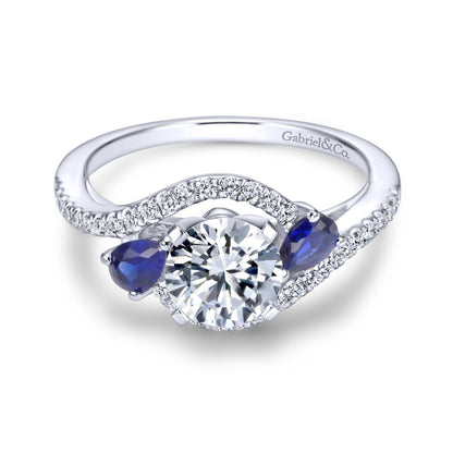 Gabriel & Co. 14k White Gold Contemporary Three Stones Engagement Ring