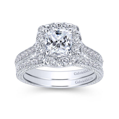 Gabriel & Co. 14k White Gold Victorian Halo Engagement Ring