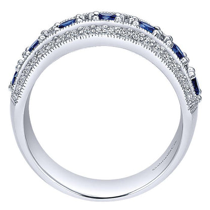 Gabriel & Co. LR4503W44SA 14k White Gold Vintage Inspired Alternating Sapphire and Diamond Band