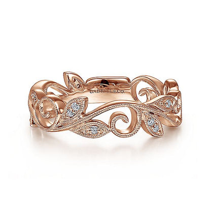 Gabriel & Co. LR4593K45JJ 14K Rose Gold Scrolling Floral Diamond Ring
