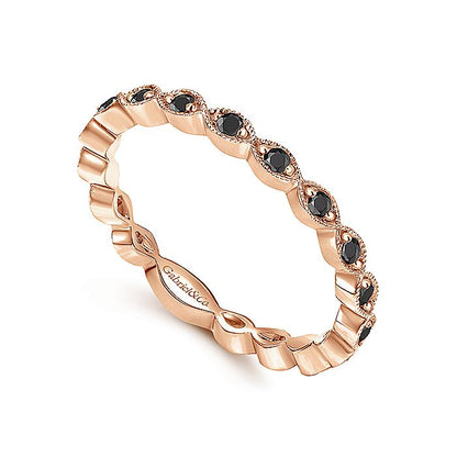 Gabriel & Co. LR4794K4JBD 14K Rose Gold Contoured Marquise Station Black Diamond Ring