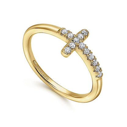 Gabriel & Co. LR50221Y45JJ 14K Yellow Gold Sideways Diamond Cross Ring