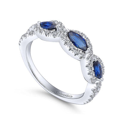 Gabriel & Co. LR50257W45SA 14K White Gold Twisted Diamond Rows and Sapphire Marquise Stones Ring