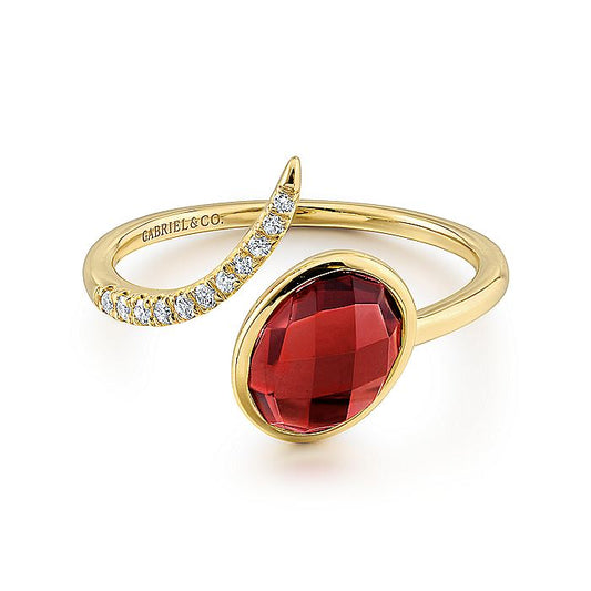 Gabriel & Co. LR51053Y45GN 14K Yellow Gold Oval Garnet and Diamond Bypass Split Ring