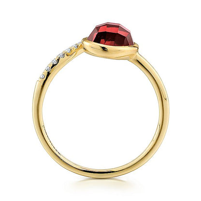 Gabriel & Co. LR51053Y45GN 14K Yellow Gold Oval Garnet and Diamond Bypass Split Ring