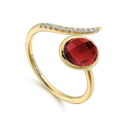 Gabriel & Co. LR51053Y45GN 14K Yellow Gold Oval Garnet and Diamond Bypass Split Ring