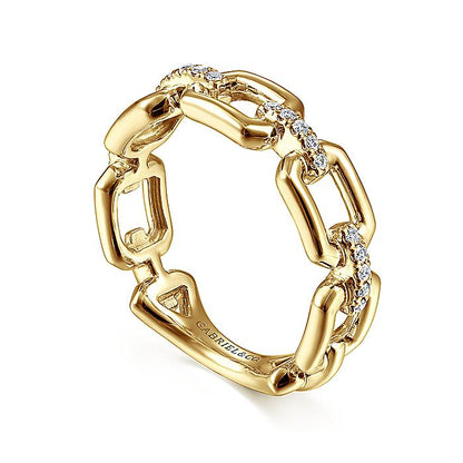 Gabriel & Co. LR51248Y45JJ 14K Yellow Gold Chain Link Ring Band with Diamond Connectors
