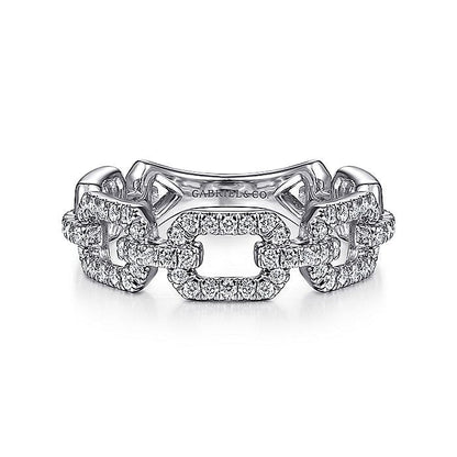 Gabriel & Co. LR51249W45JJ 14K White Gold Pavé Diamond Chain Link Ring Band