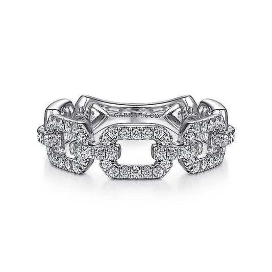 Gabriel & Co. LR51249W45JJ 14K White Gold Pavé Diamond Chain Link Ring Band