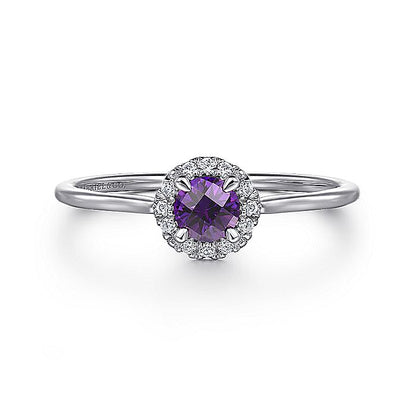 Gabriel & Co. LR51264W45AM 14K White Gold Amethyst Diamond Halo Promise Ring