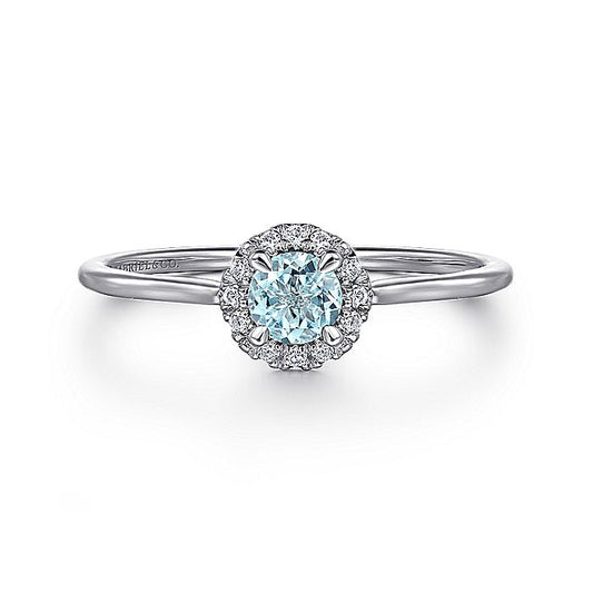 Gabriel & Co. LR51264W45AQ 14K White Gold Aquamarine Diamond Halo Promise Ring