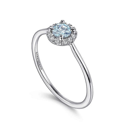 Gabriel & Co. LR51264W45AQ 14K White Gold Aquamarine Diamond Halo Promise Ring