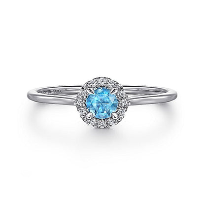 Gabriel & Co. LR51264W45BT 14K White Gold Blue Topaz and Diamond Halo Promise Ring