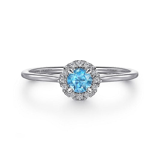 Gabriel & Co. LR51264W45BT 14K White Gold Blue Topaz and Diamond Halo Promise Ring