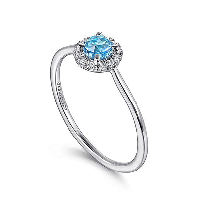 Gabriel & Co. LR51264W45BT 14K White Gold Blue Topaz and Diamond Halo Promise Ring