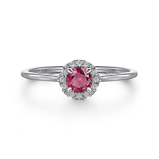 Gabriel & Co. LR51264W45RA 14K White Gold Ruby and Diamond Halo Promise Ring