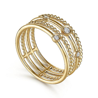Gabriel & Co. LR51278Y45JJ 14K Yellow Gold Bezel Set Diamond Station Layered Ring