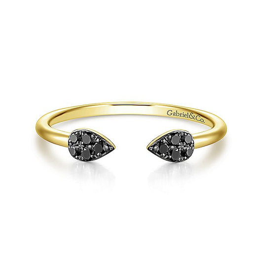 Gabriel & Co. LR51283Y4JBD 14K Yellow Gold Teardrop Pavé Black Diamond Cluster Split Ring