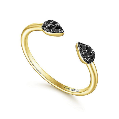 Gabriel & Co. LR51283Y4JBD 14K Yellow Gold Teardrop Pavé Black Diamond Cluster Split Ring