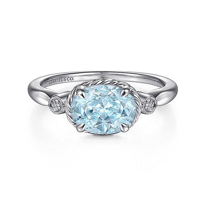 Gabriel & Co. LR51435W45AQ 14K White Gold Oval Aquamarine and Diamond Three Stone Ring
