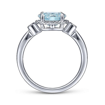 Gabriel & Co. LR51435W45AQ 14K White Gold Oval Aquamarine and Diamond Three Stone Ring