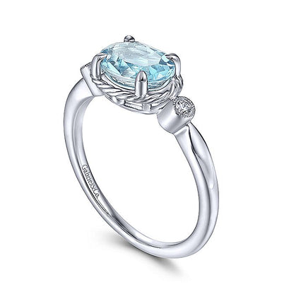 Gabriel & Co. LR51435W45AQ 14K White Gold Oval Aquamarine and Diamond Three Stone Ring