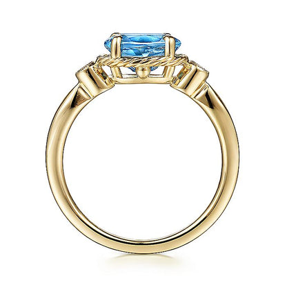 Gabriel & Co. LR51435Y45BT 14K Yellow Gold Oval Swiss Blue Topaz and Diamond Three Stone Ring