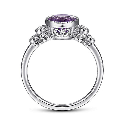 Gabriel & Co. LR51448W45AM 14K White Gold Round Bezel Set Amethyst and Diamond Ring