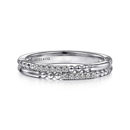 Gabriel & Co. LR51456W45JJ 14K White Gold Two Row Beaded Diamond Stackable Ring