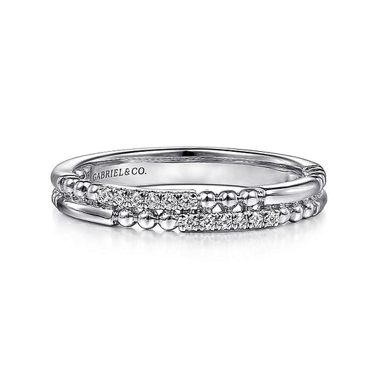 Gabriel & Co. LR51456W45JJ 14K White Gold Two Row Beaded Diamond Stackable Ring