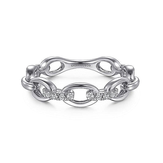 Gabriel & Co. LR51461W45JJ 14K White Gold Diamond Oval Link Chain Ladies Ring