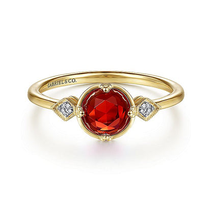 Gabriel & Co. LR51462Y45GN 14K Yellow Gold Three Stone Garnet and Diamond Ring