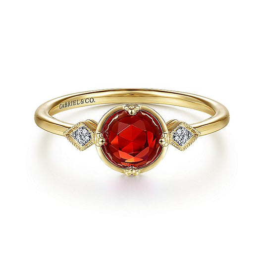 Gabriel & Co. LR51462Y45GN 14K Yellow Gold Three Stone Garnet and Diamond Ring