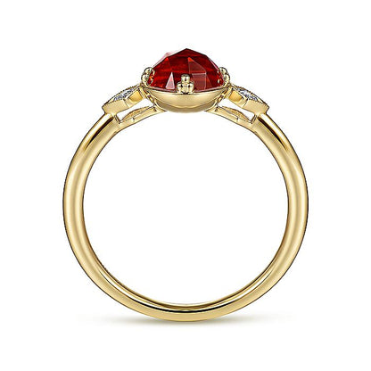 Gabriel & Co. LR51462Y45GN 14K Yellow Gold Three Stone Garnet and Diamond Ring