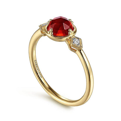 Gabriel & Co. LR51462Y45GN 14K Yellow Gold Three Stone Garnet and Diamond Ring