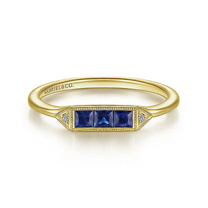 Gabriel & Co. LR51464Y45SA 14K Yellow Gold Diamond and Trio Princess Cut Sapphire Ladies Ring