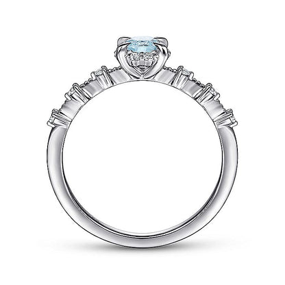 Gabriel & Co. LR51467W45AQ 14K White Gold Round Aquamarine and Diamond Halo Ring