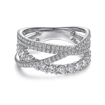 Gabriel & Co. LR51499W45JJ 14K White Gold Criss Crossing Layered Diamond Ring in size 9.5mm width