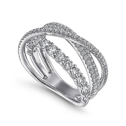 Gabriel & Co. LR51499W45JJ 14K White Gold Criss Crossing Layered Diamond Ring in size 9.5mm width