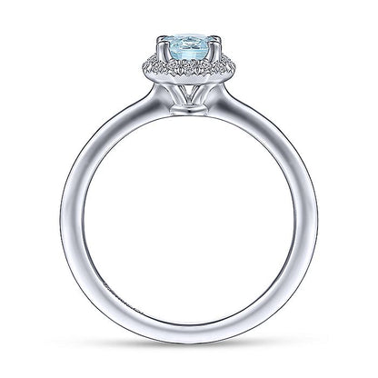 Gabriel & Co. LR51511W45AQ 14K White Gold Octagonal Halo Aquamarine and Diamond Ring